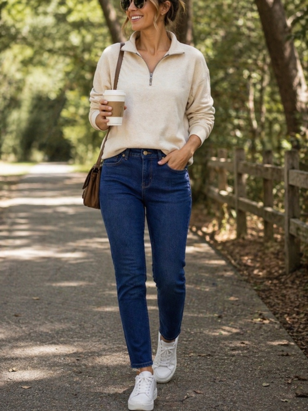 Patagonia women's denim jeans in blue with orange stitching